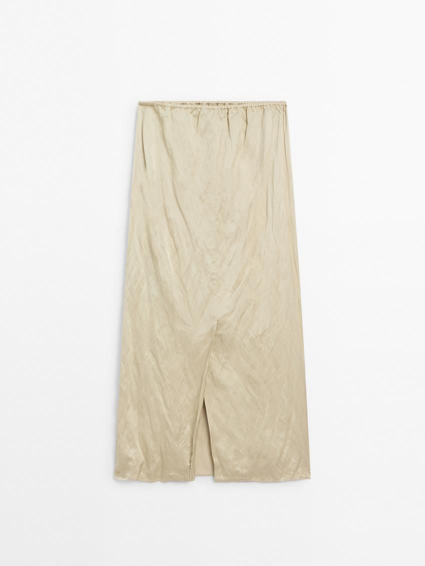Massimo Dutti Cotton Satin Blend Midi Women Skirts Cream | US-RW2340718