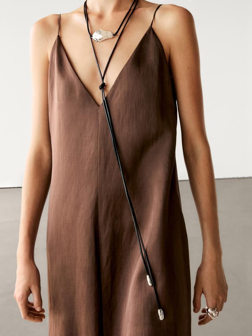 Massimo Dutti Cotton Satin Camisole Midi Women Dress Chocolate | US-SQ5890216