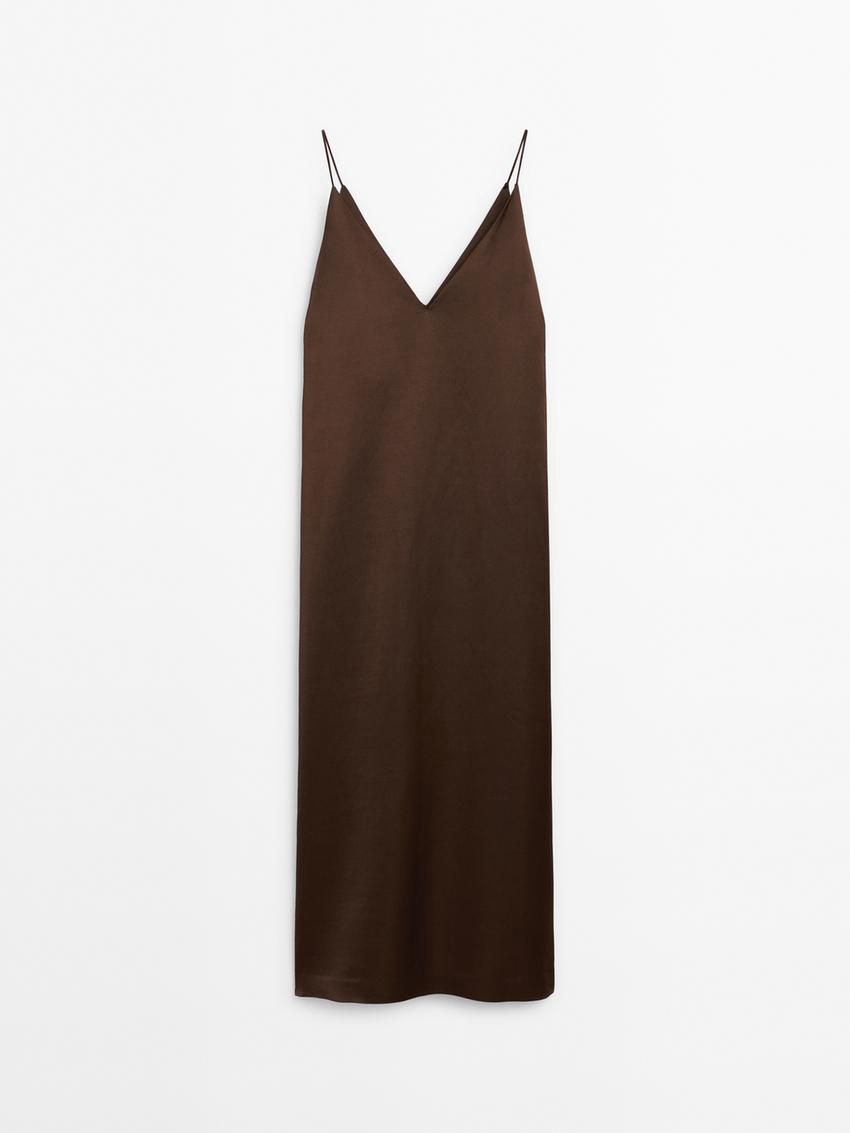 Massimo Dutti Cotton Satin Camisole Midi Women Dress Chocolate | US-SQ5890216