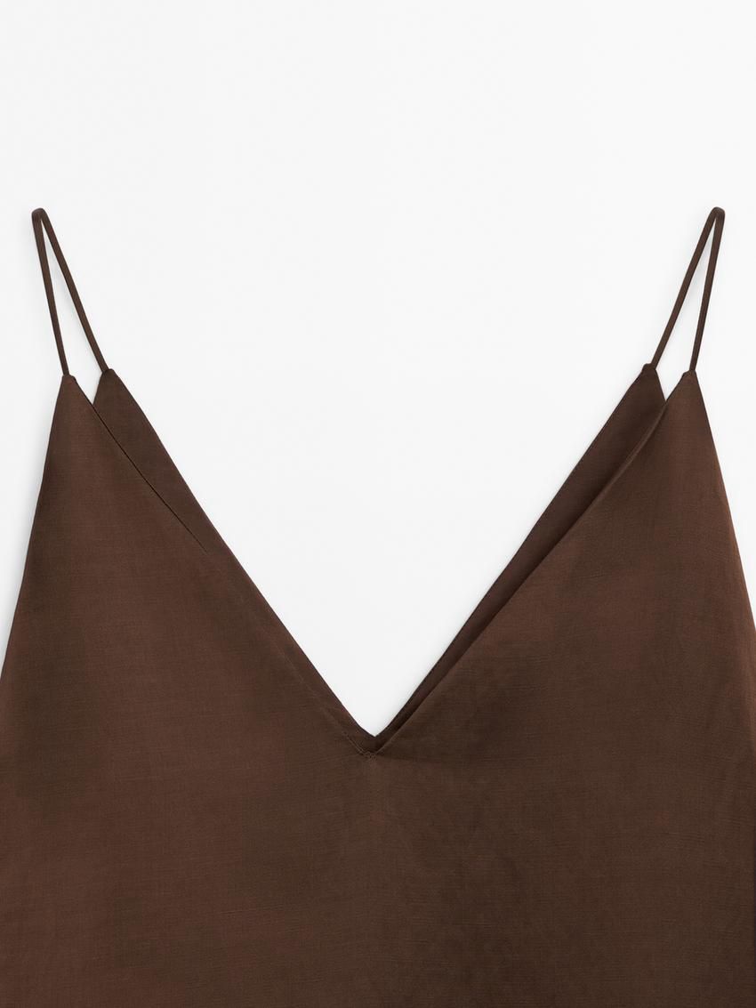 Massimo Dutti Cotton Satin Camisole Midi Women Dress Chocolate | US-SQ5890216
