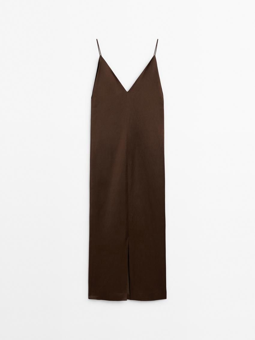 Massimo Dutti Cotton Satin Camisole Midi Women Dress Chocolate | US-SQ5890216