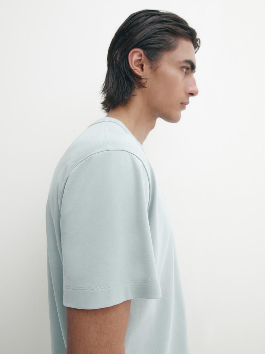Massimo Dutti Cotton Short Sleeve Men T-Shirt Light Blue | US-ID2013975
