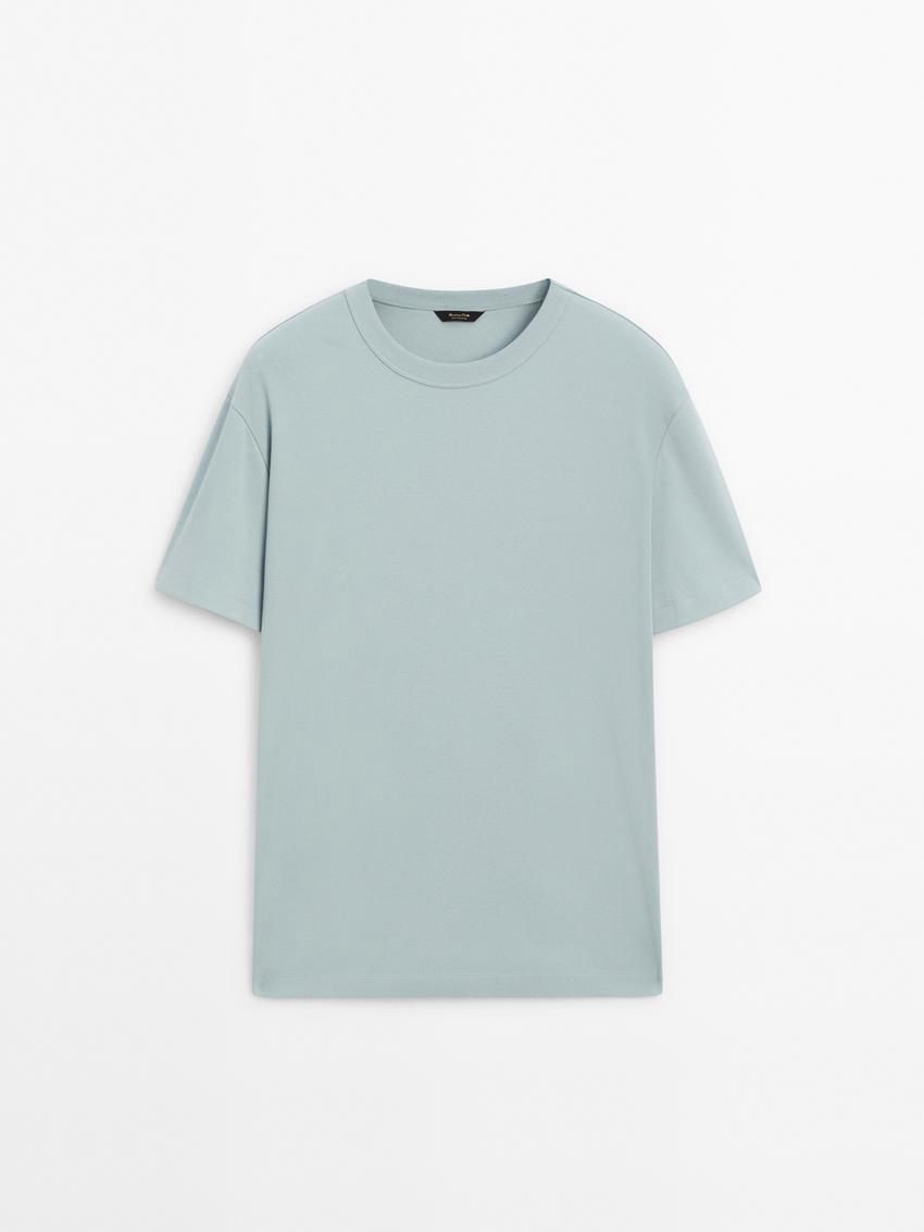 Massimo Dutti Cotton Short Sleeve Men T-Shirt Light Blue | US-ID2013975