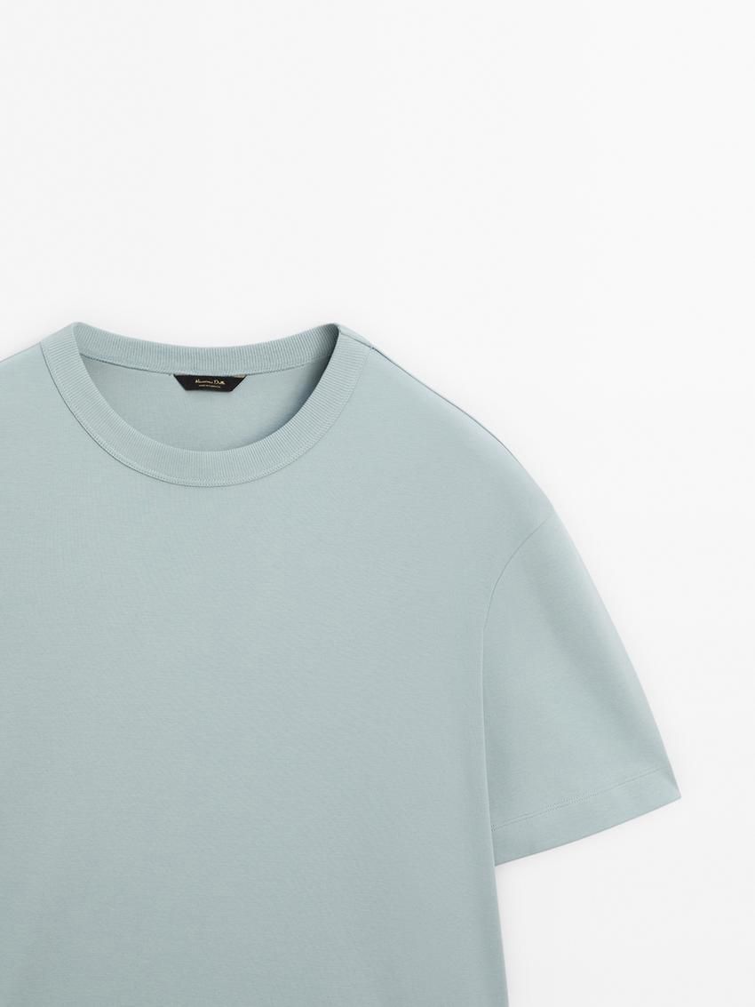 Massimo Dutti Cotton Short Sleeve Men T-Shirt Light Blue | US-ID2013975