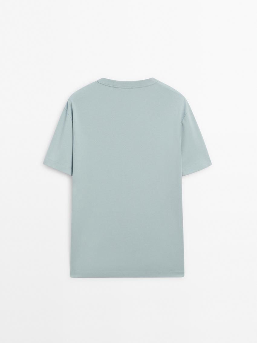 Massimo Dutti Cotton Short Sleeve Men T-Shirt Light Blue | US-ID2013975