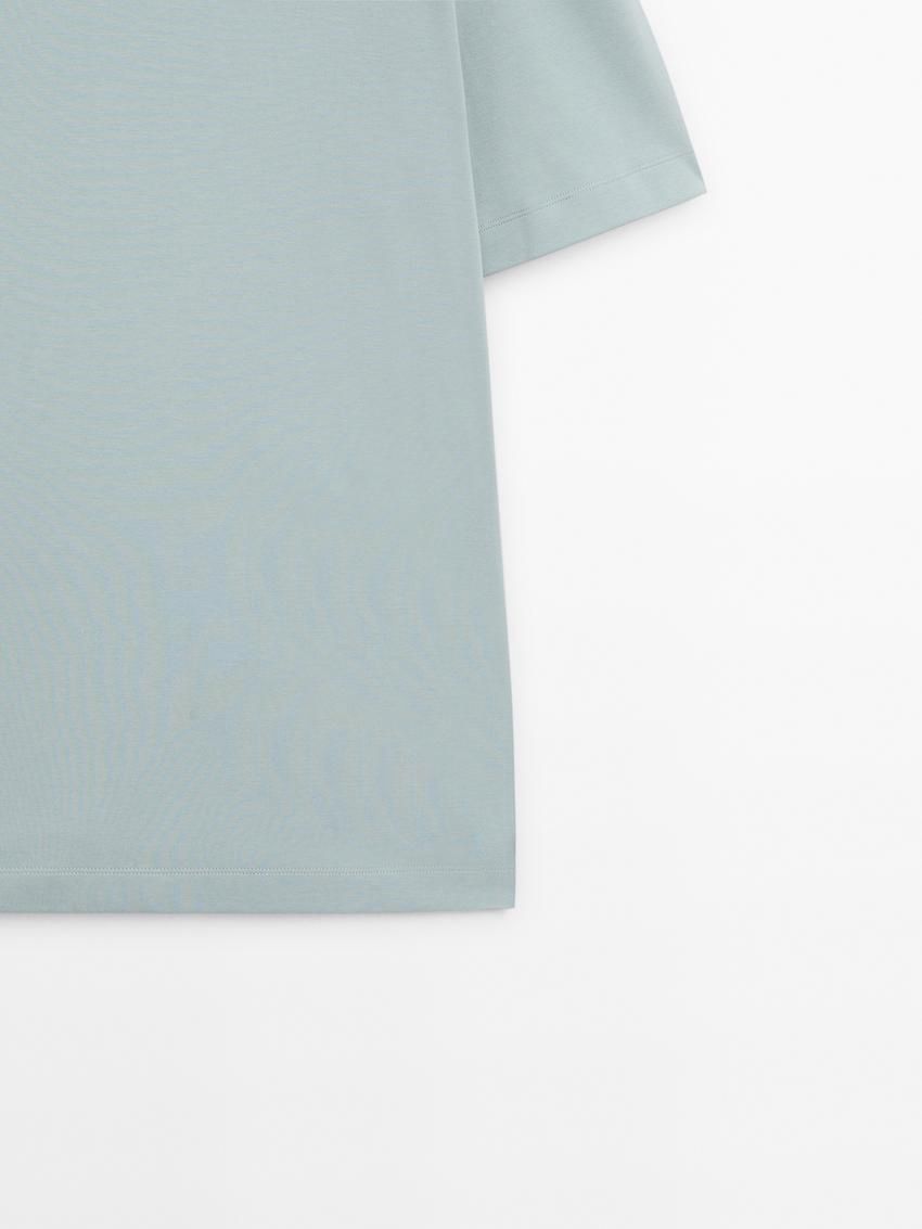 Massimo Dutti Cotton Short Sleeve Men T-Shirt Light Blue | US-ID2013975