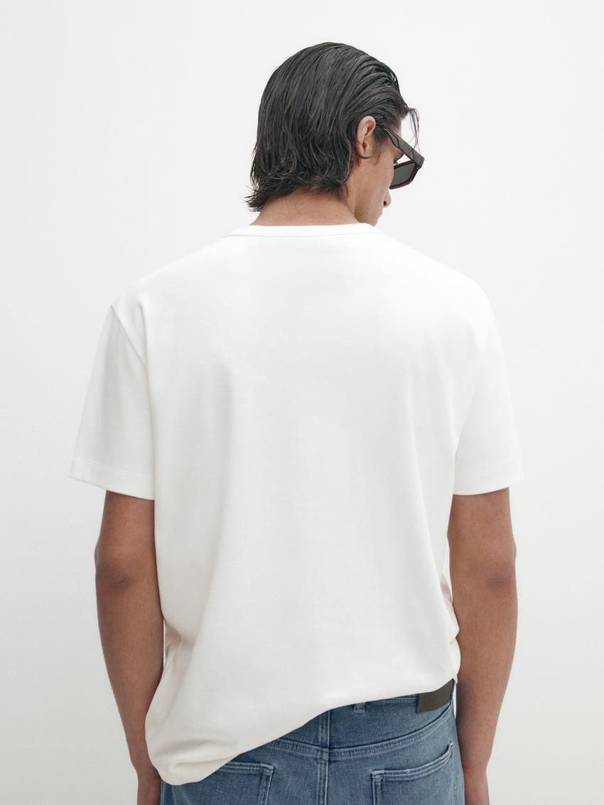 Massimo Dutti Cotton Short Sleeve Men T-Shirt Cream | US-SD1342678