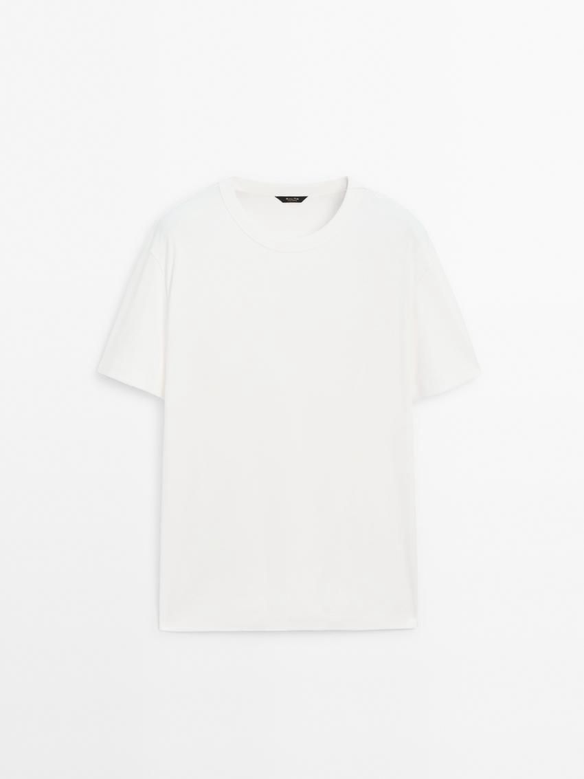 Massimo Dutti Cotton Short Sleeve Men T-Shirt Cream | US-SD1342678