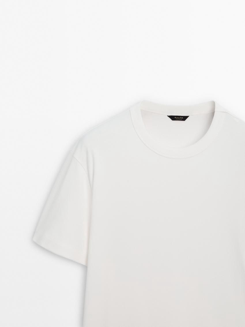 Massimo Dutti Cotton Short Sleeve Men T-Shirt Cream | US-SD1342678