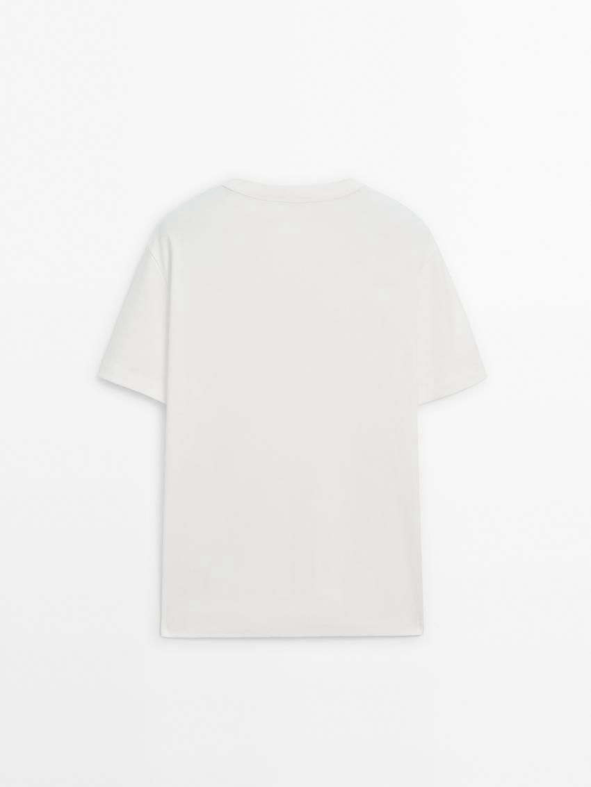 Massimo Dutti Cotton Short Sleeve Men T-Shirt Cream | US-SD1342678