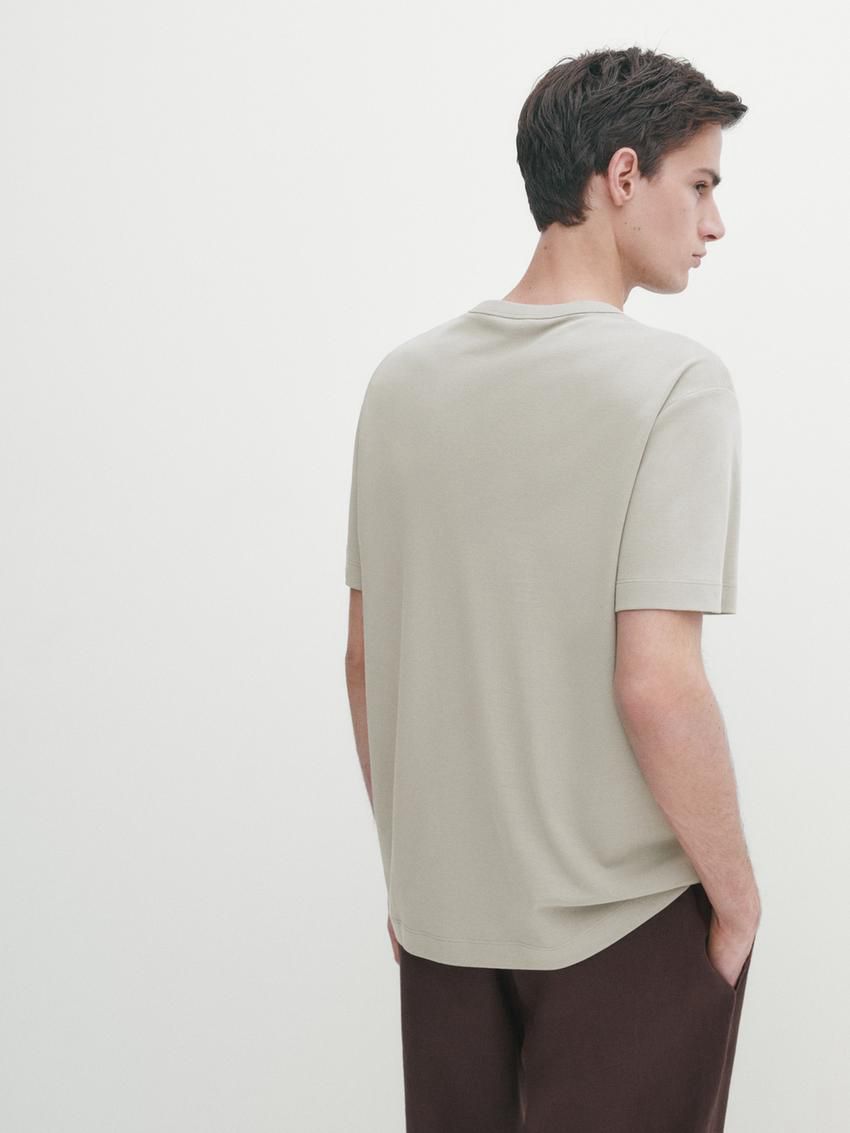 Massimo Dutti Cotton Short Sleeve Men T-Shirt Light Green | US-IT1395706