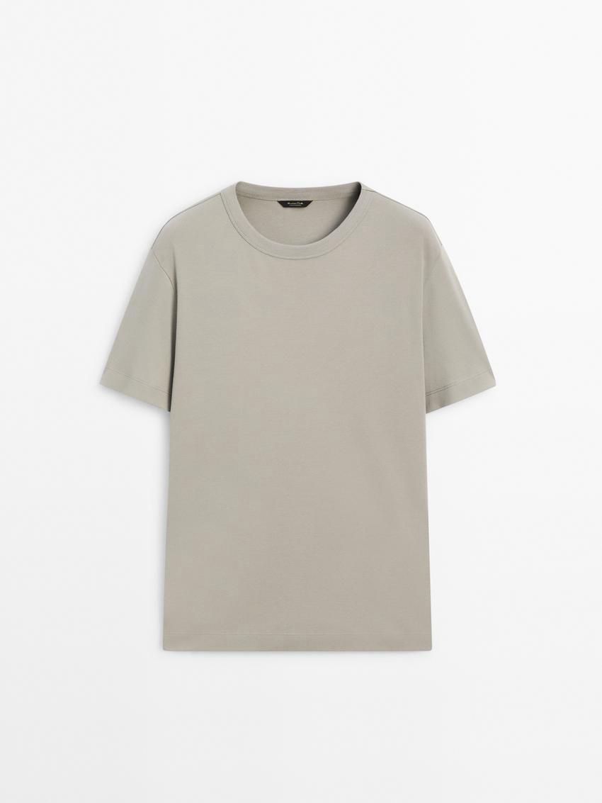 Massimo Dutti Cotton Short Sleeve Men T-Shirt Light Green | US-IT1395706