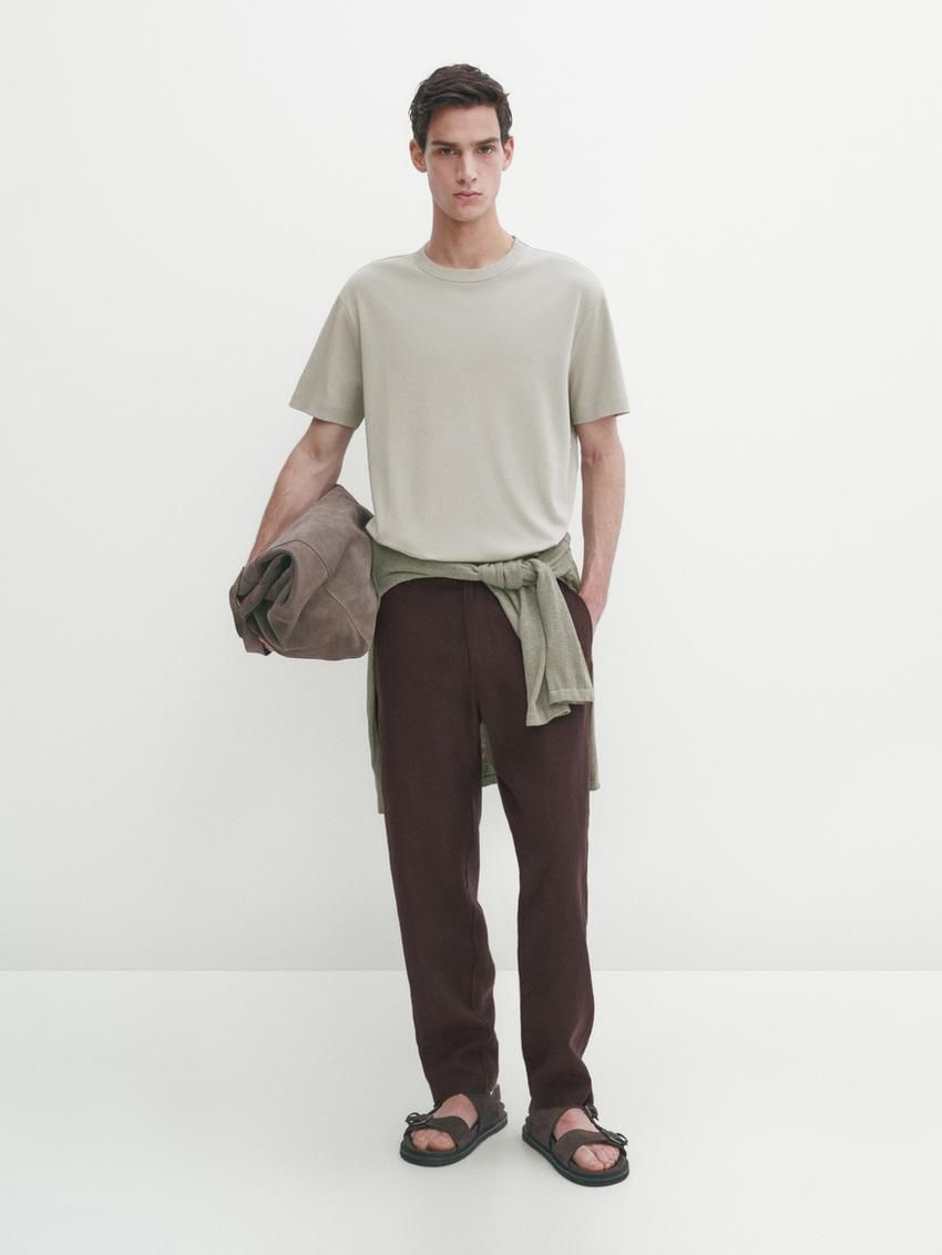 Massimo Dutti Cotton Short Sleeve Men T-Shirt Light Green | US-IT1395706