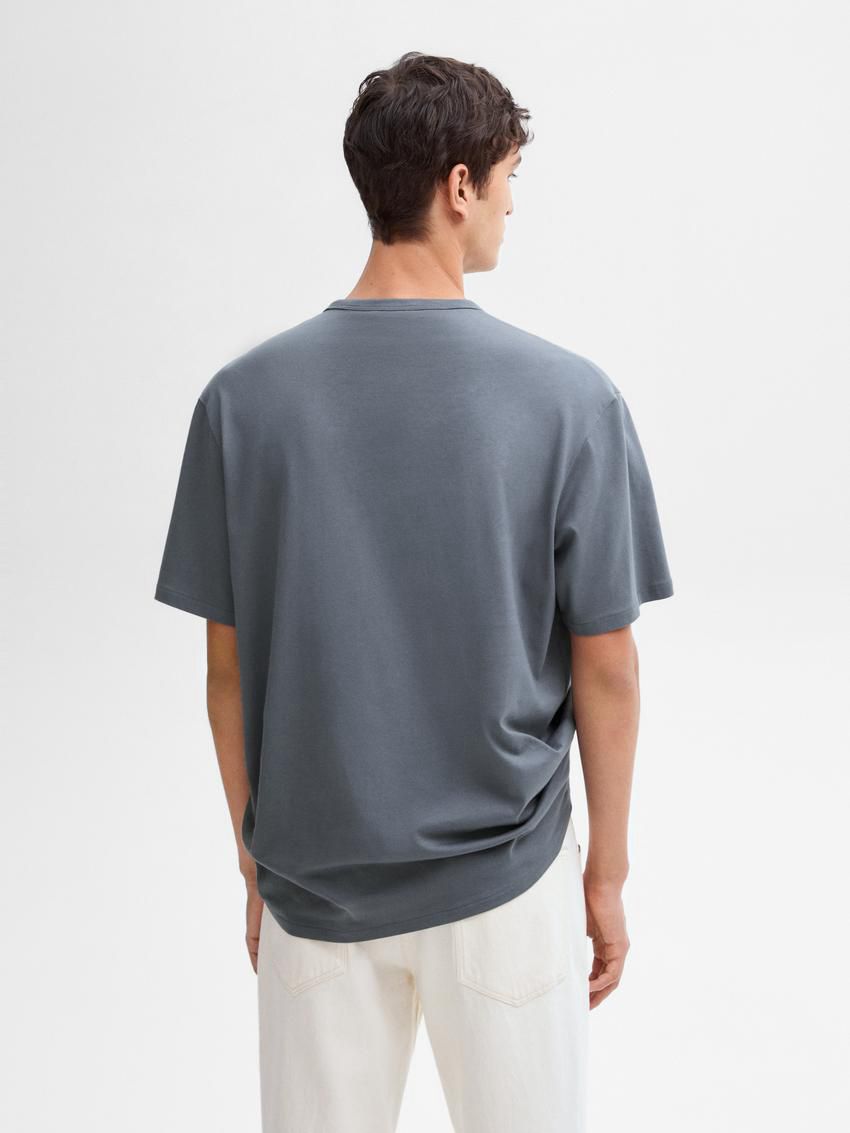 Massimo Dutti Cotton Short Sleeve Men T-Shirt Blue Grey | US-EG6407823