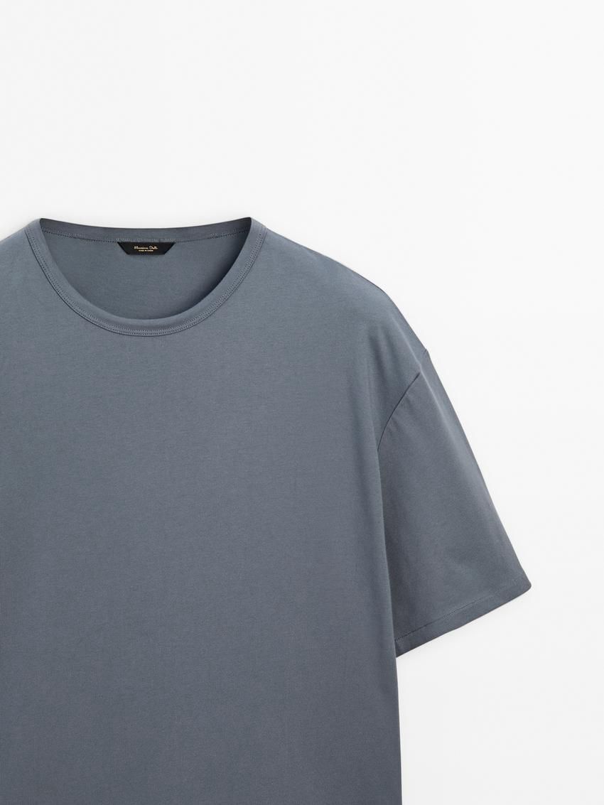 Massimo Dutti Cotton Short Sleeve Men T-Shirt Blue Grey | US-EG6407823