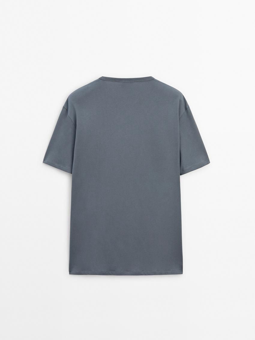 Massimo Dutti Cotton Short Sleeve Men T-Shirt Blue Grey | US-EG6407823