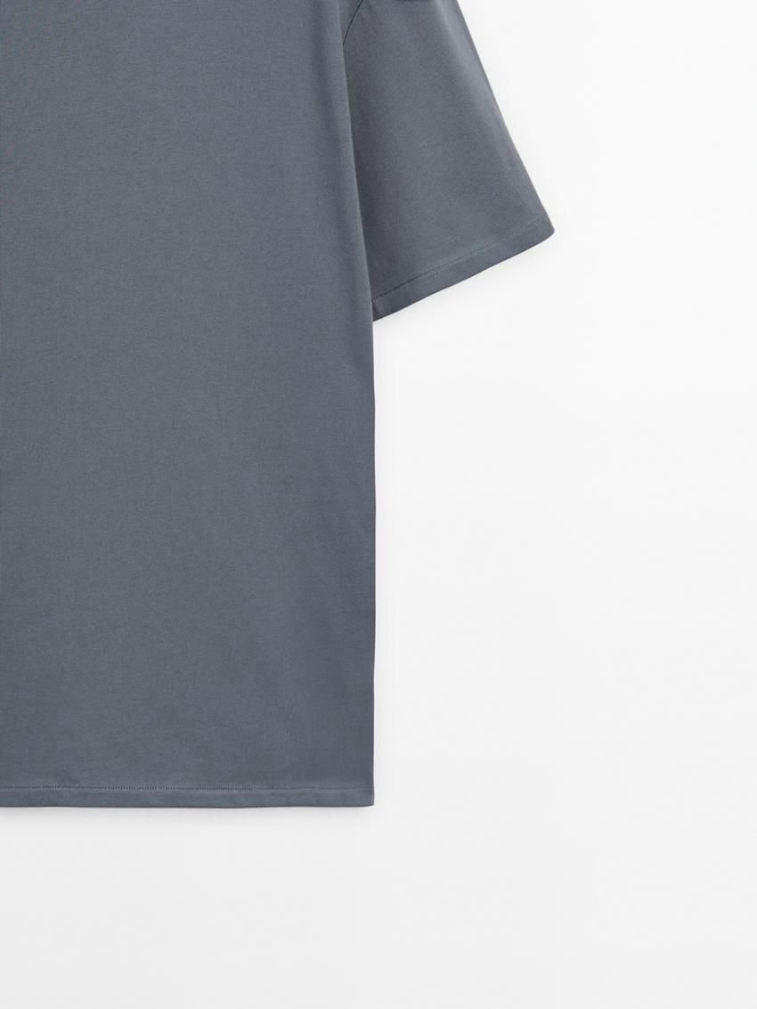 Massimo Dutti Cotton Short Sleeve Men T-Shirt Blue Grey | US-EG6407823