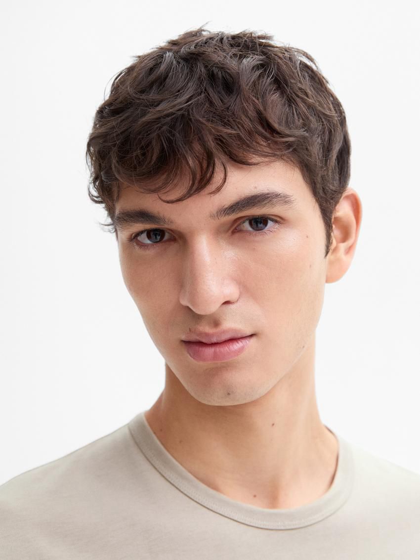 Massimo Dutti Cotton Short Sleeve Men T-Shirt Beige | US-VC7132048
