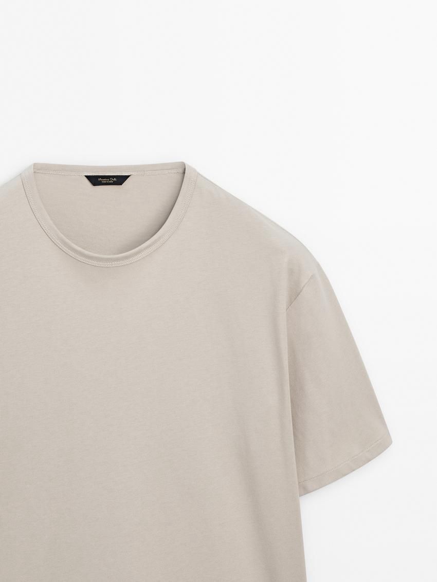 Massimo Dutti Cotton Short Sleeve Men T-Shirt Beige | US-VC7132048