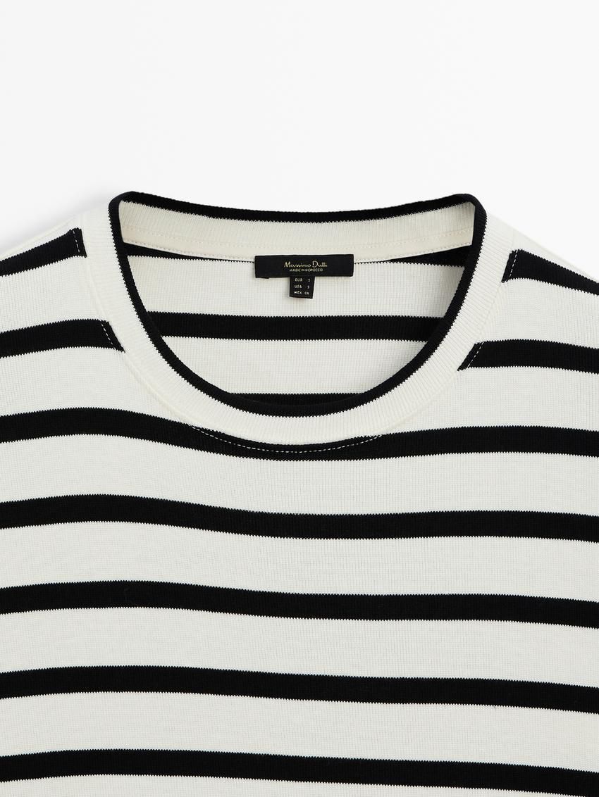 Massimo Dutti Cotton Short Sleeve Striped Women T-Shirt White / Black | US-MG1698734