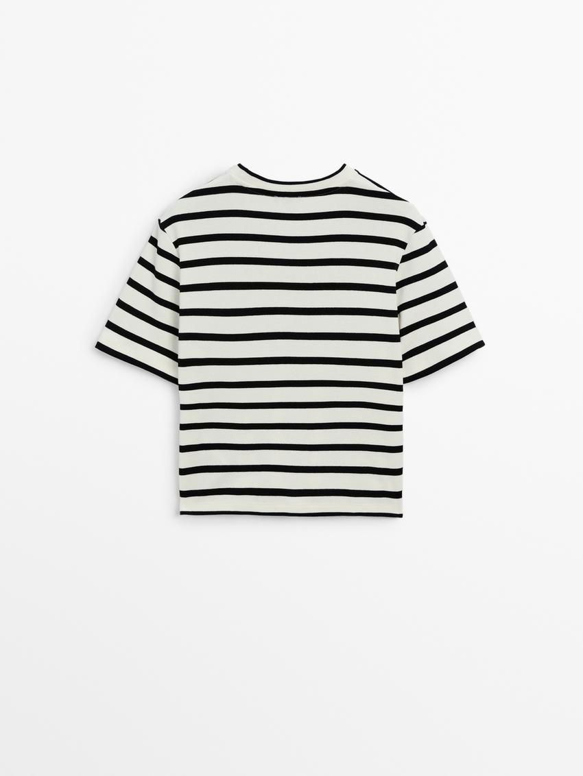 Massimo Dutti Cotton Short Sleeve Striped Women T-Shirt White / Black | US-MG1698734