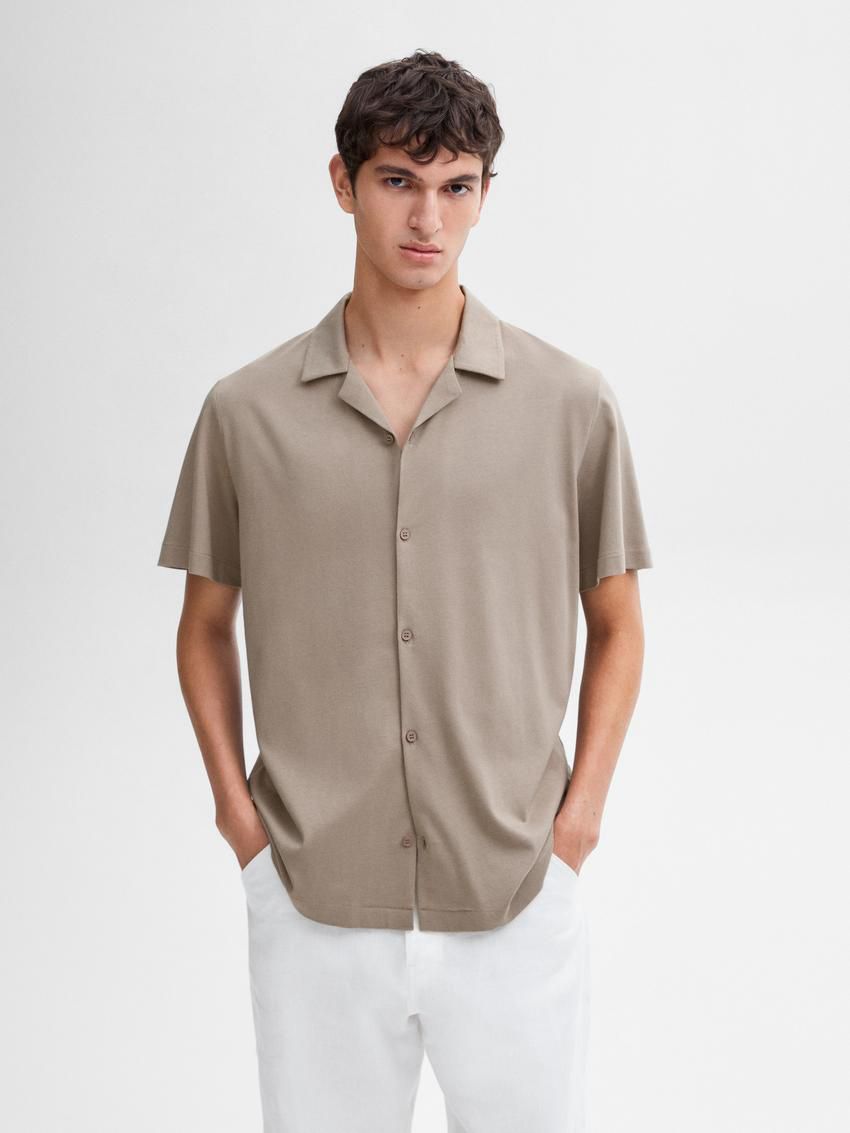 Massimo Dutti Cotton Short Sleeve Sweater Men Polo Shirt Brown Beige | US-JV8305691