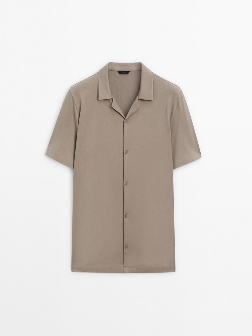 Massimo Dutti Cotton Short Sleeve Sweater Men Polo Shirt Brown Beige | US-JV8305691