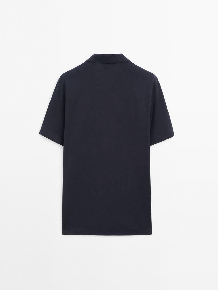 Massimo Dutti Cotton Short Sleeve Sweater Men Polo Shirt Navy | US-VS8962354