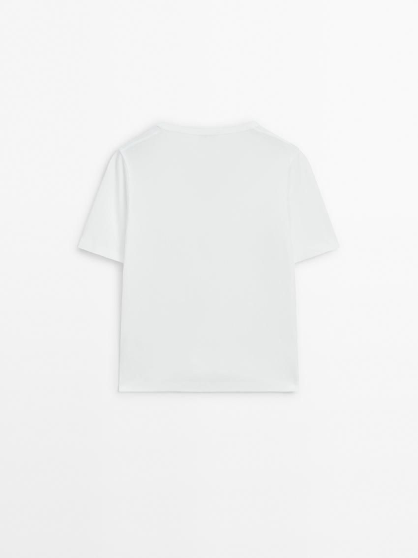 Massimo Dutti Cotton Short Sleeve Women T-Shirt White | US-LE8321075