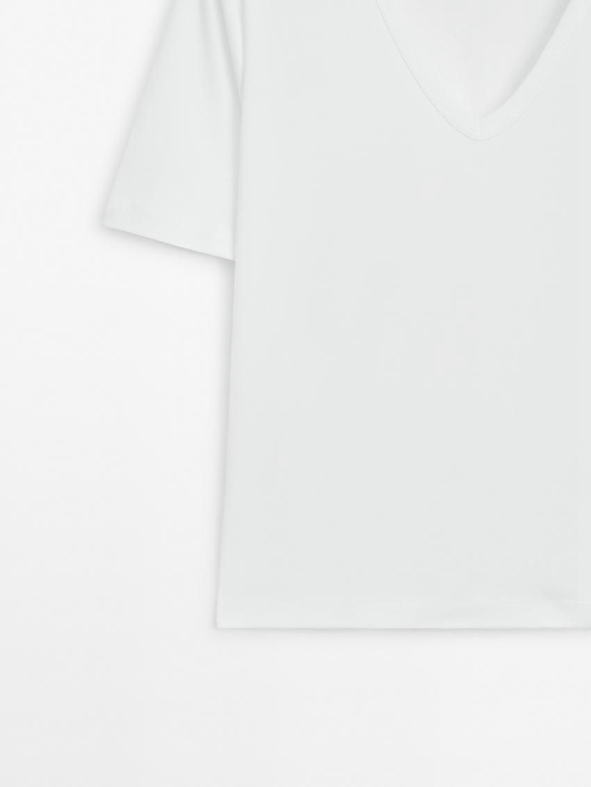 Massimo Dutti Cotton Short Sleeve Women T-Shirt White | US-LE8321075