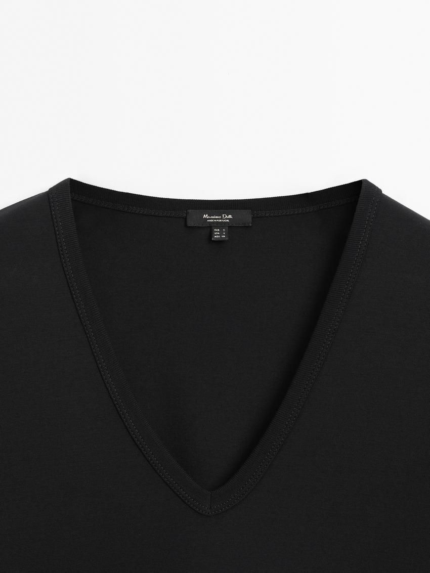 Massimo Dutti Cotton Short Sleeve Women T-Shirt Black | US-IF0586432