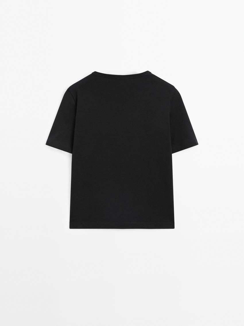 Massimo Dutti Cotton Short Sleeve Women T-Shirt Black | US-IF0586432