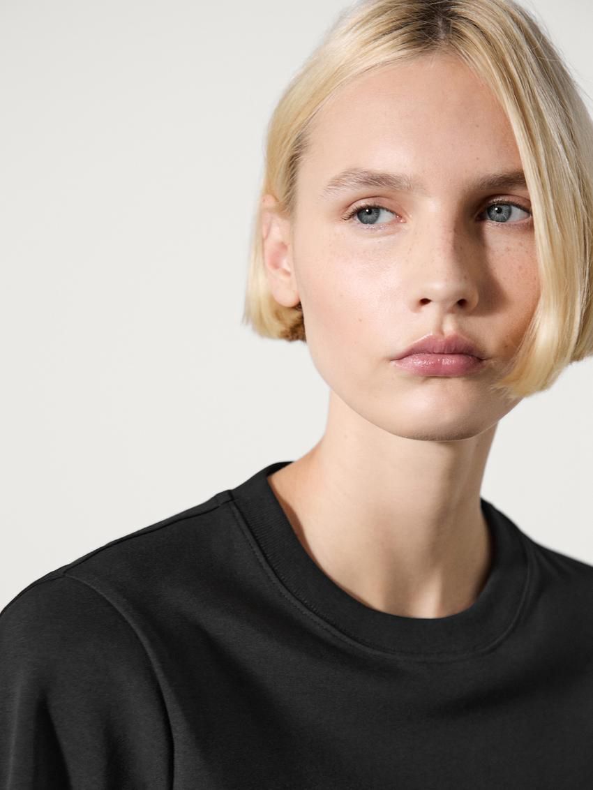 Massimo Dutti Cotton Short-sleeved Women T-Shirt Black | US-WT0524189