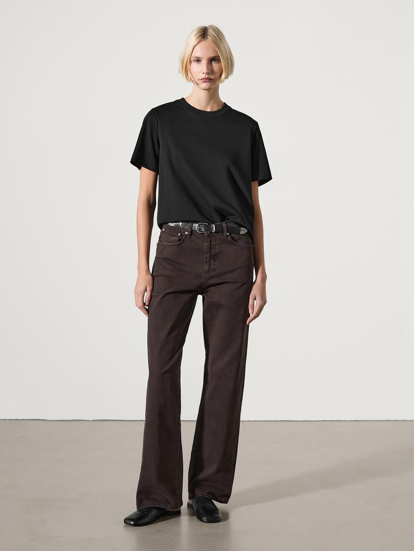 Massimo Dutti Cotton Short-sleeved Women T-Shirt Black | US-WT0524189