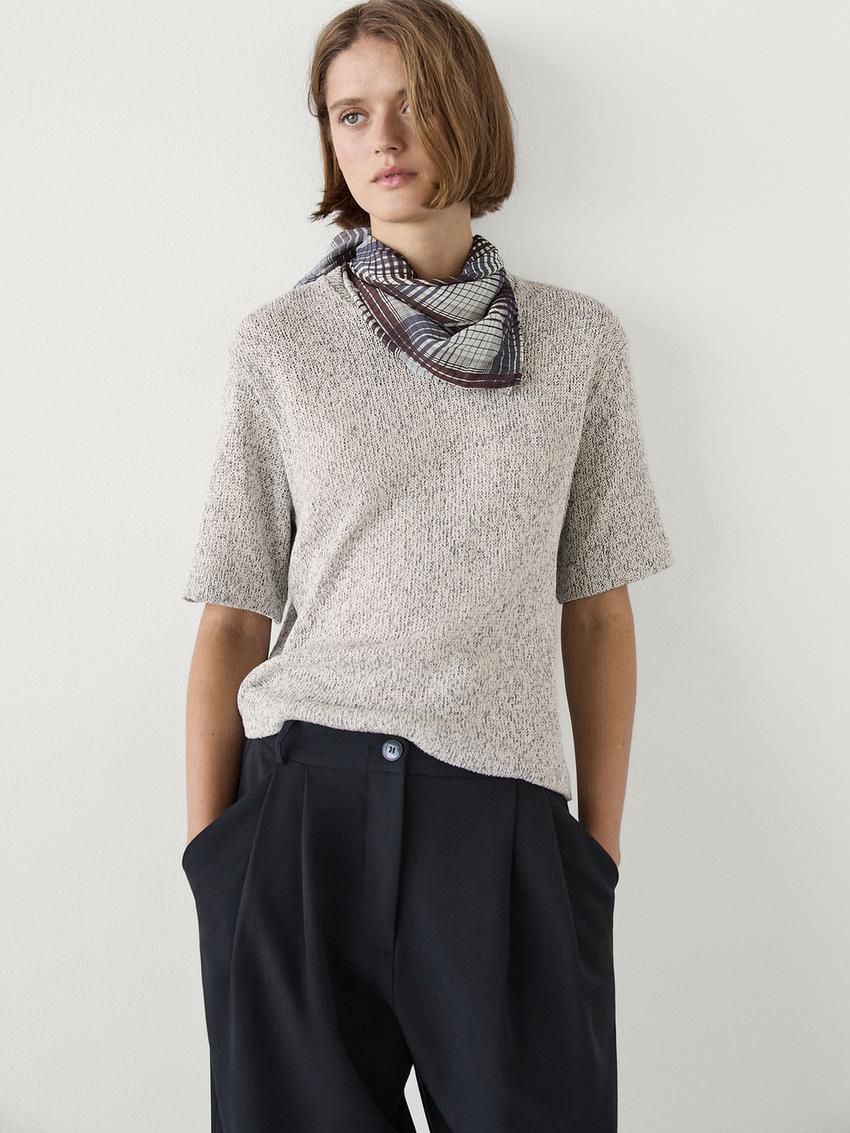 Massimo Dutti Cotton Short-sleeved Women T-Shirt Grey | US-CT4762893