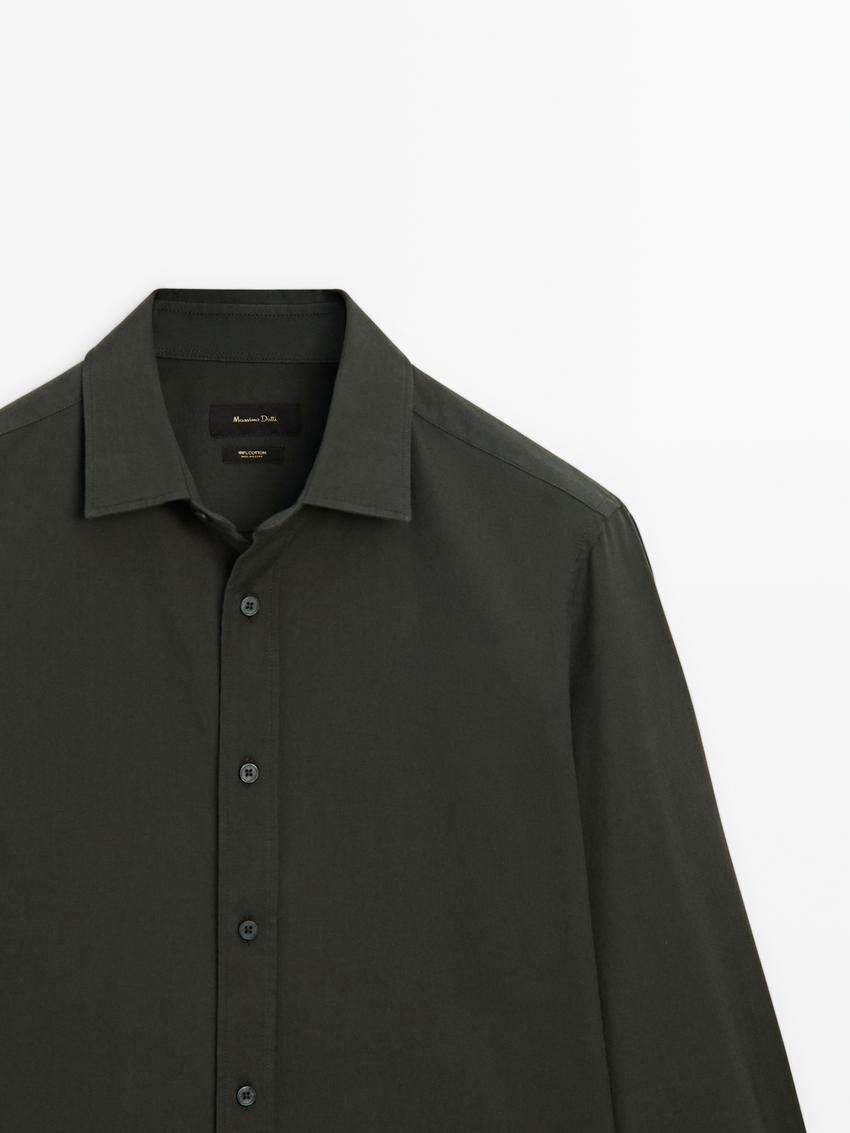 Massimo Dutti Cotton Slim Fit Twill Men Shirts Dark Green | US-QX7019645