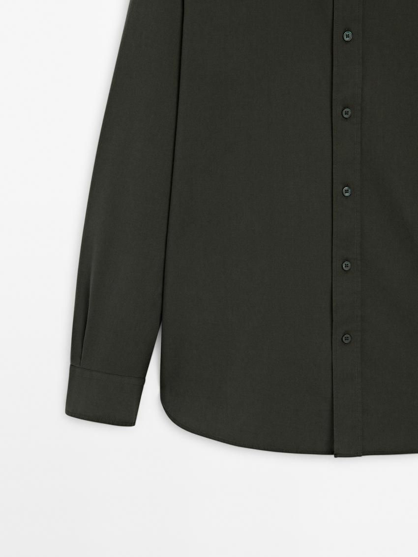 Massimo Dutti Cotton Slim Fit Twill Men Shirts Dark Green | US-QX7019645