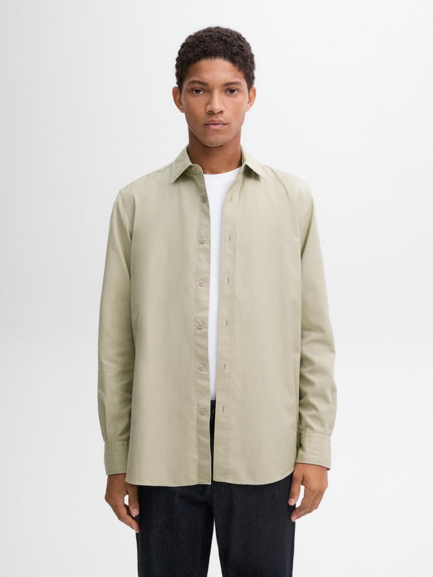 Massimo Dutti Cotton Slim Fit Twill Men Shirts Light Green | US-CD0592764
