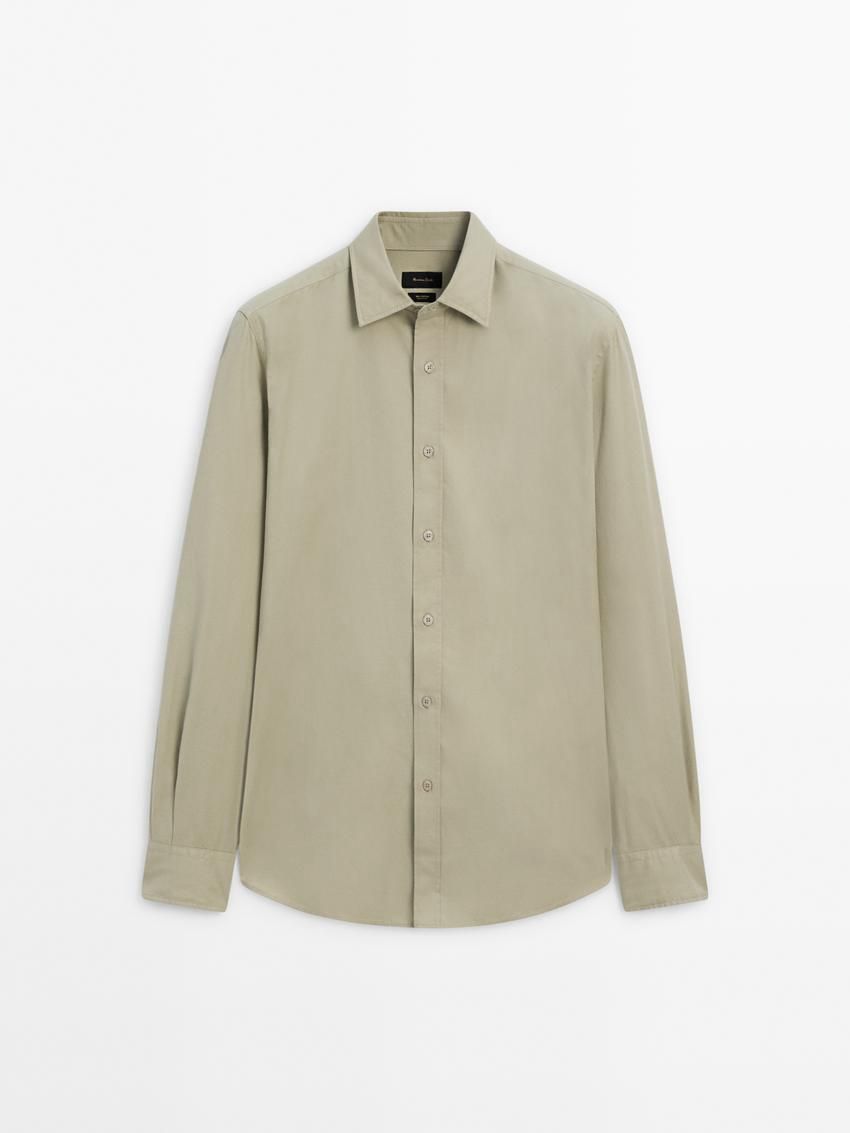 Massimo Dutti Cotton Slim Fit Twill Men Shirts Light Green | US-CD0592764