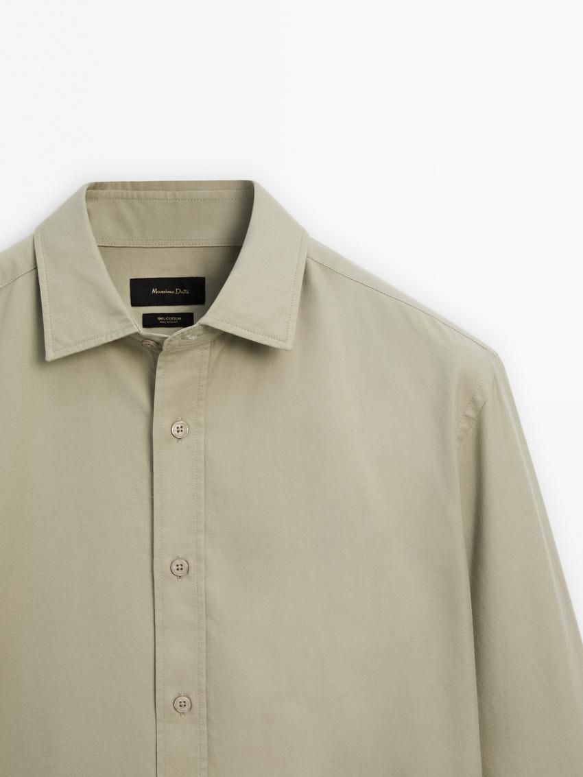 Massimo Dutti Cotton Slim Fit Twill Men Shirts Light Green | US-CD0592764
