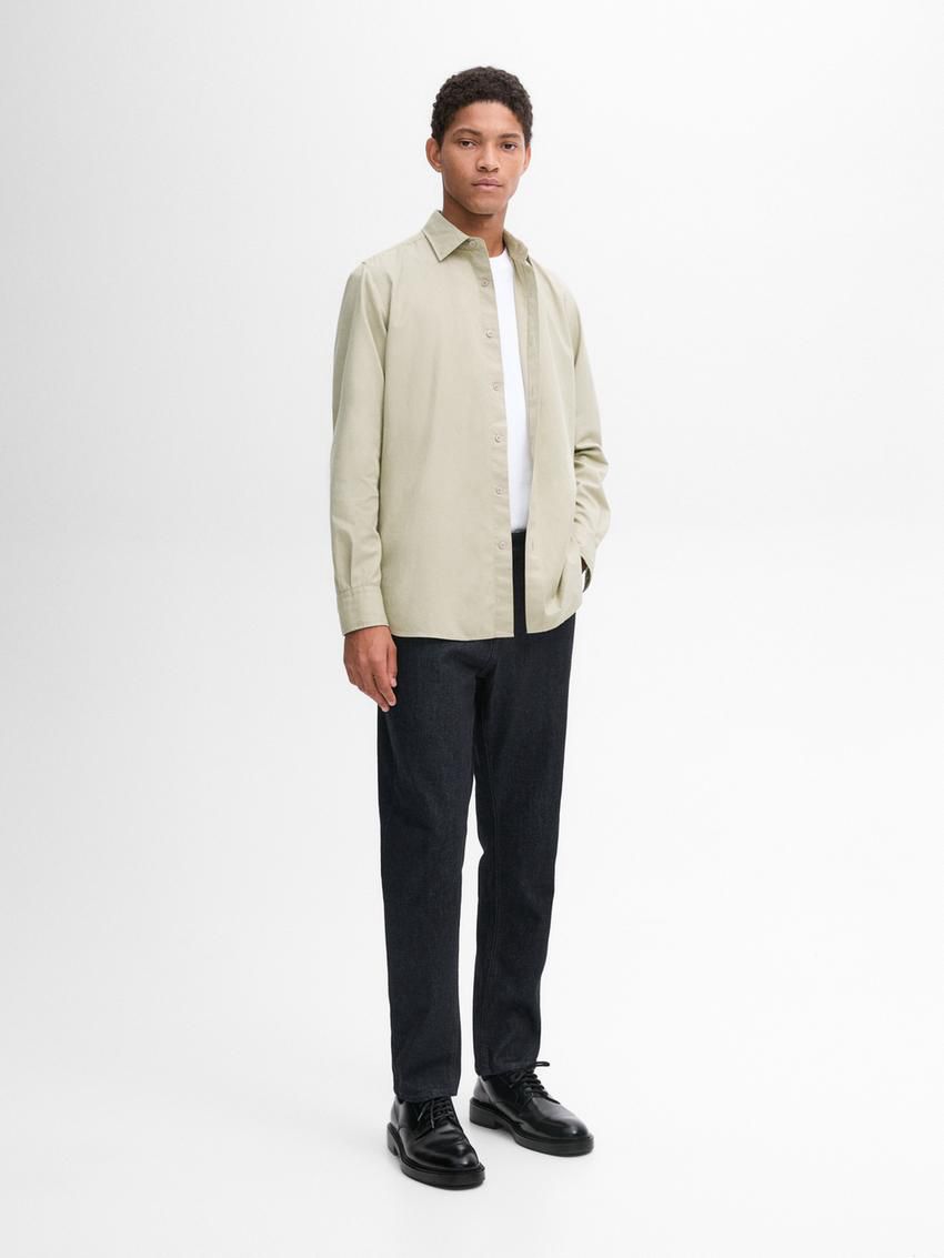 Massimo Dutti Cotton Slim Fit Twill Men Shirts Light Green | US-CD0592764