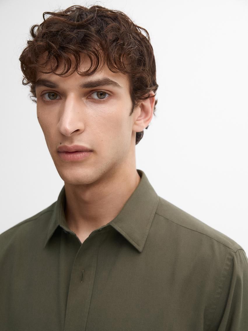 Massimo Dutti Cotton Slim Fit Twill Men Shirts Khaki | US-AL1387624