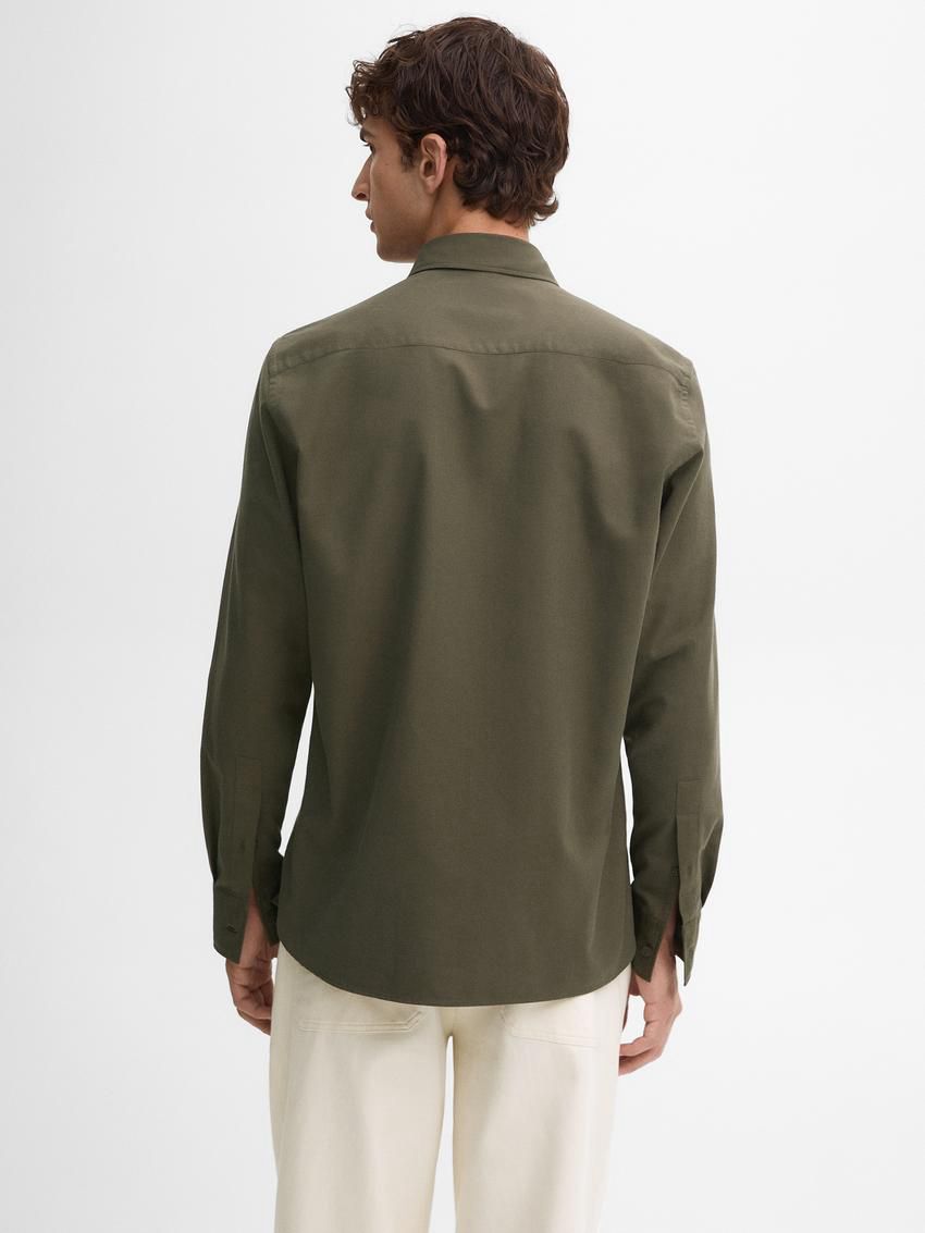 Massimo Dutti Cotton Slim Fit Twill Men Shirts Khaki | US-AL1387624