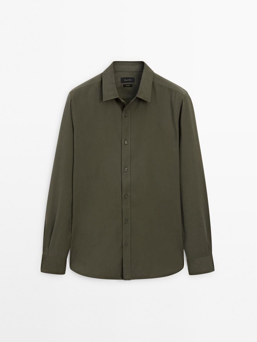 Massimo Dutti Cotton Slim Fit Twill Men Shirts Khaki | US-AL1387624