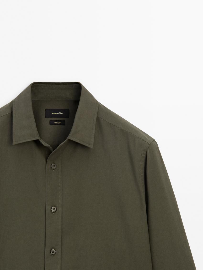 Massimo Dutti Cotton Slim Fit Twill Men Shirts Khaki | US-AL1387624