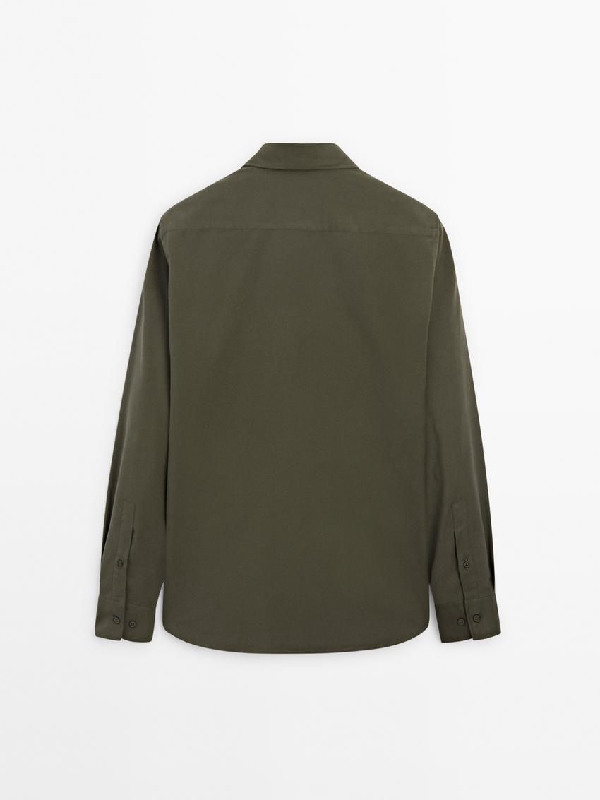 Massimo Dutti Cotton Slim Fit Twill Men Shirts Khaki | US-AL1387624