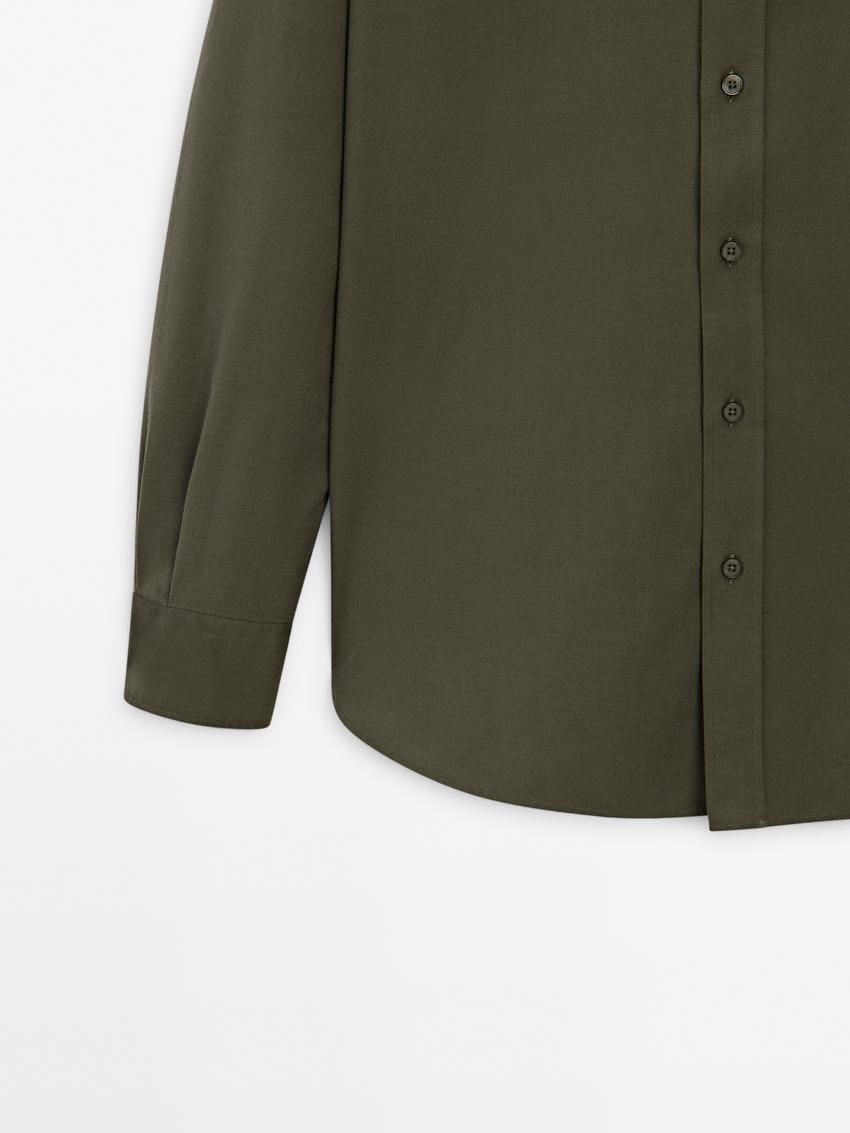 Massimo Dutti Cotton Slim Fit Twill Men Shirts Khaki | US-AL1387624