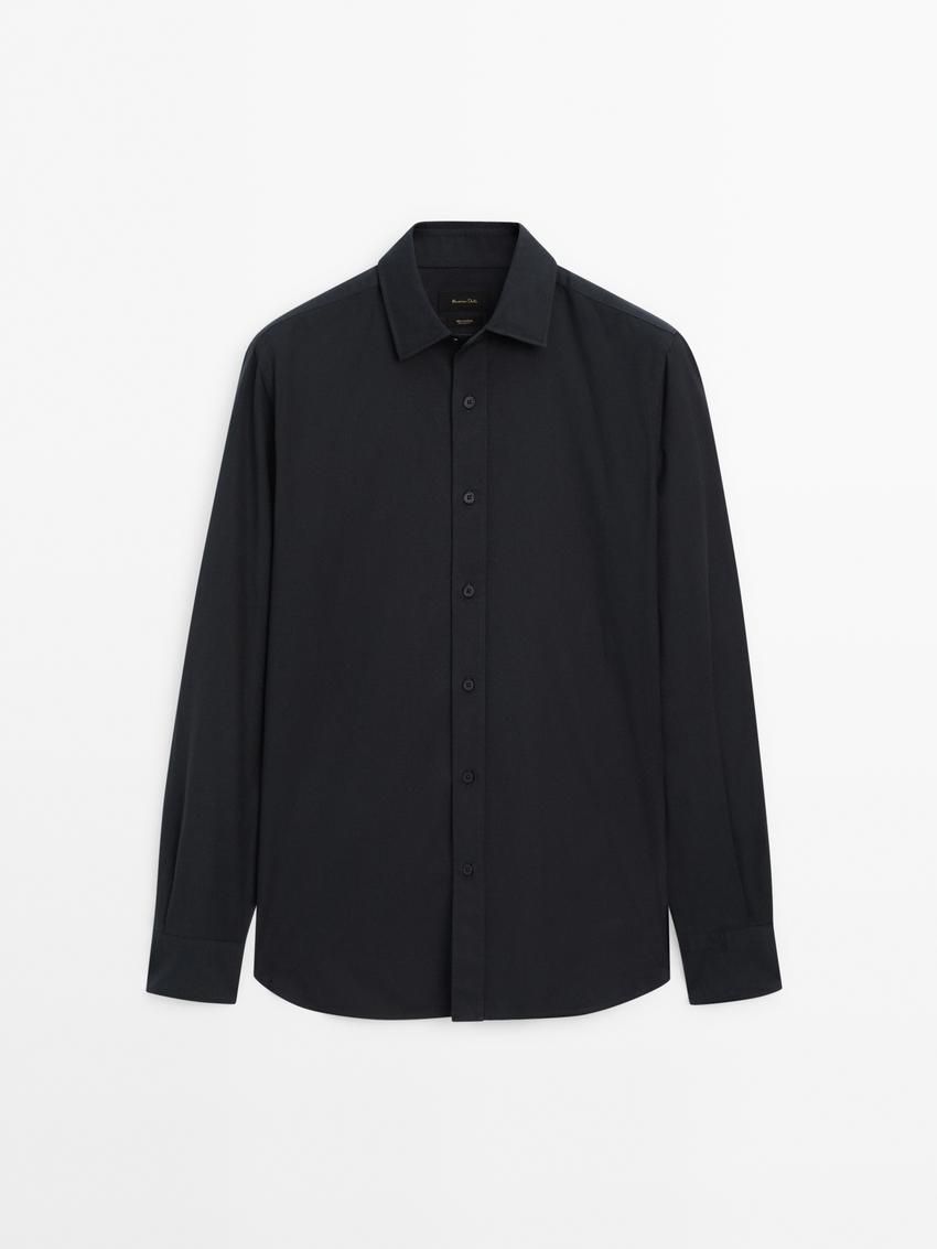 Massimo Dutti Cotton Slim Fit Twill Men Shirts Navy | US-CE4973652