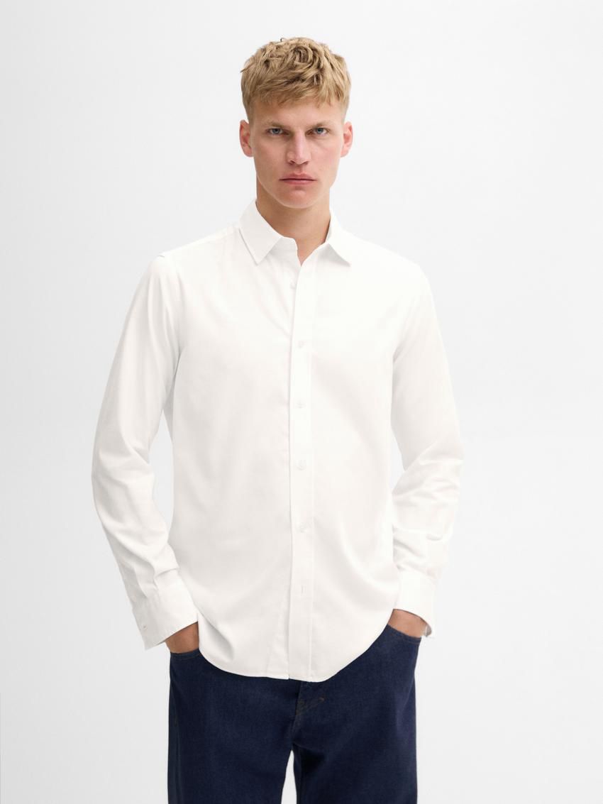 Massimo Dutti Cotton Slim Fit Twill Men Shirts White | US-TY8301476