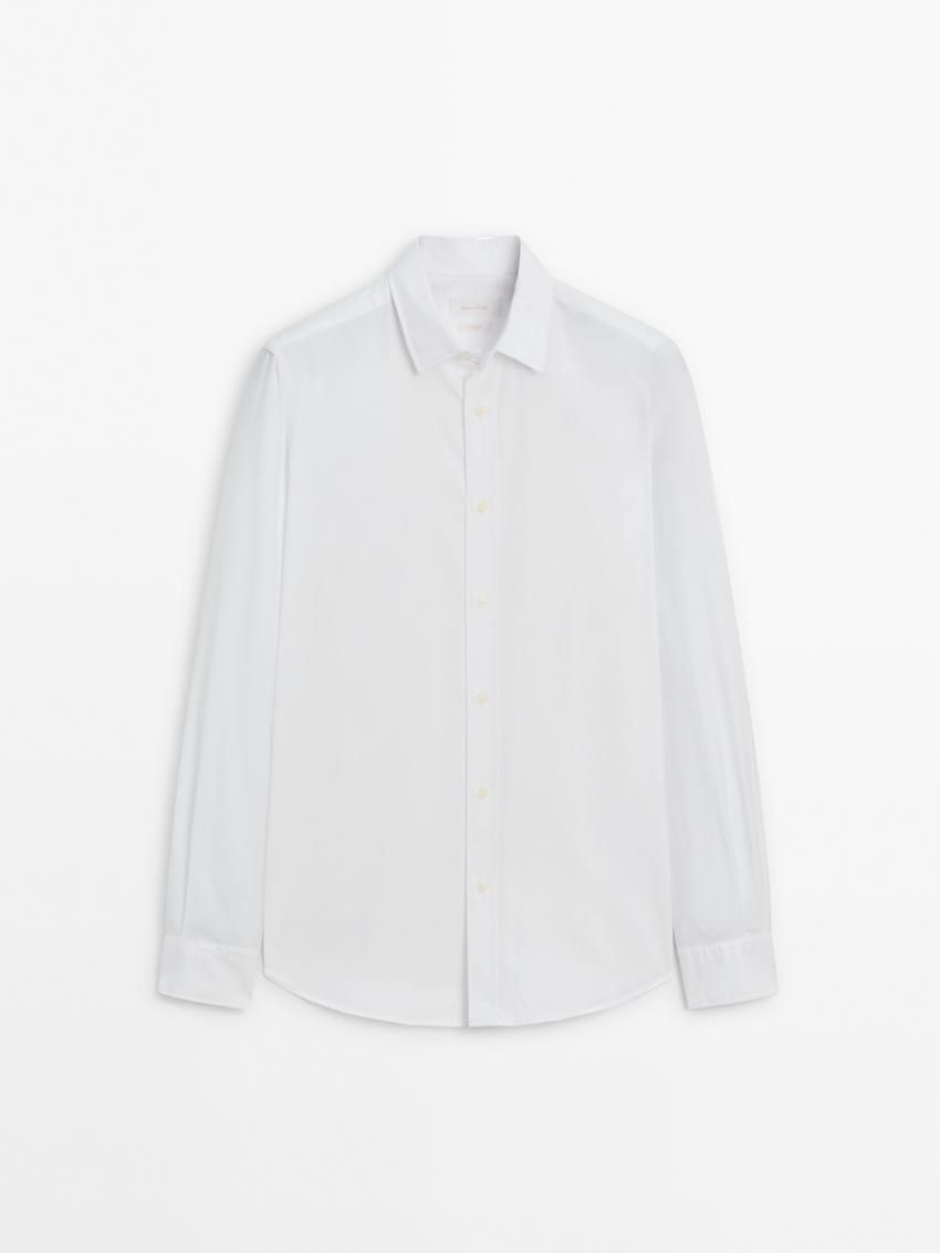 Massimo Dutti Cotton Slim Fit Twill Men Shirts White | US-TY8301476